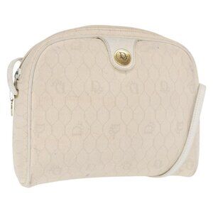 Authentic Christian Dior Honeycomb Canvas Shoulder Bag PVC White Gold